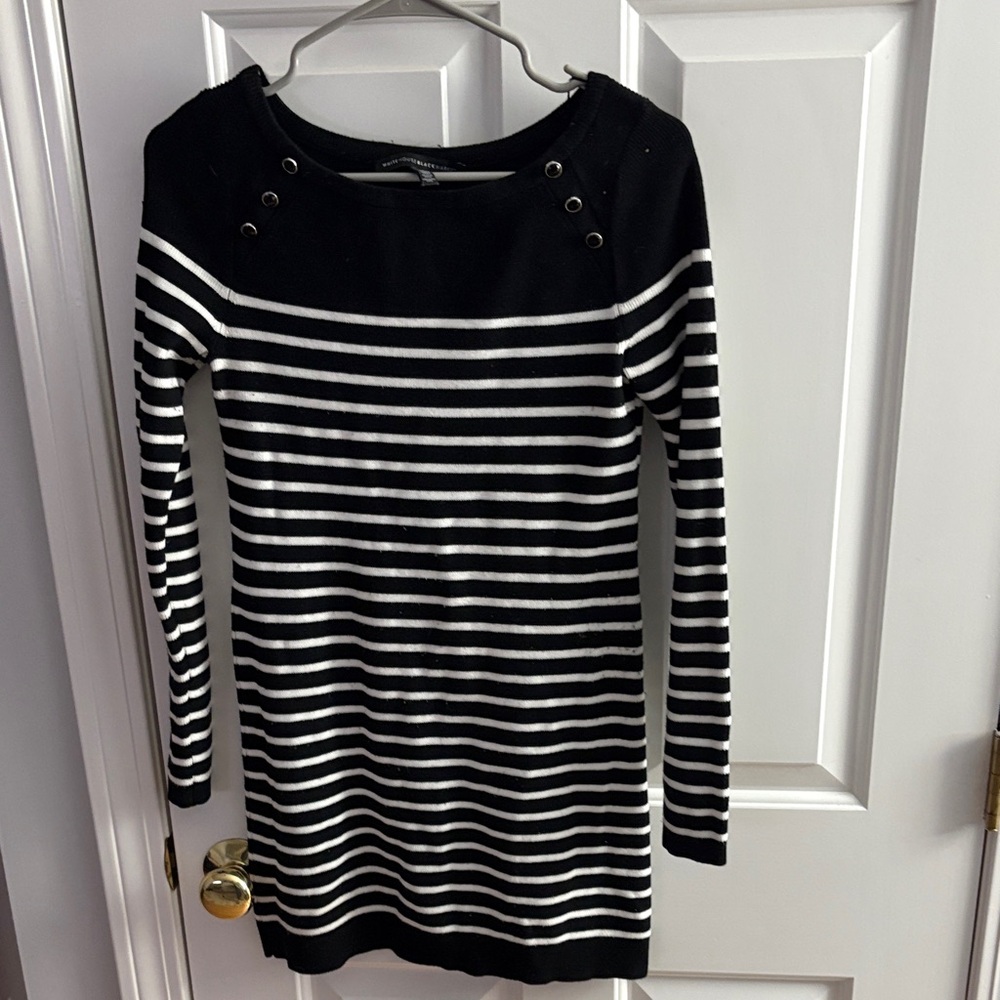 White House Black Market Black and White Striped Long Sleeve Dress